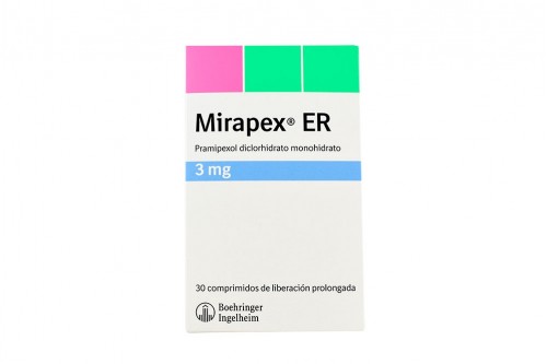 Mirapex ER 3 mg Caja Con 30 Comprimidos De Liberación Prolongada Rx1 Rx4