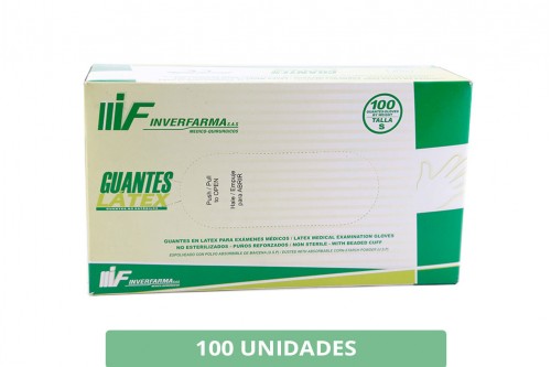 Guante Desechable Látex Para Examen No Estéril Inverfarma Talla S Caja Con 100 Unidades