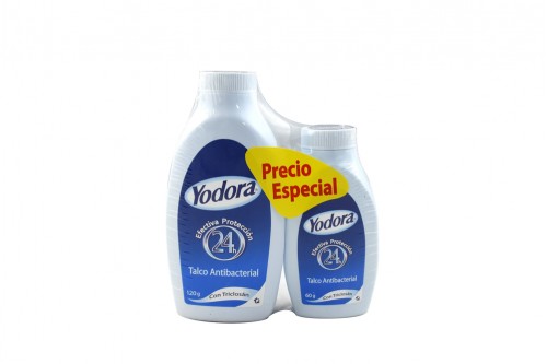 Talco Antibacterial Yodora Frasco Con 120 G + Frasco Con 60 G