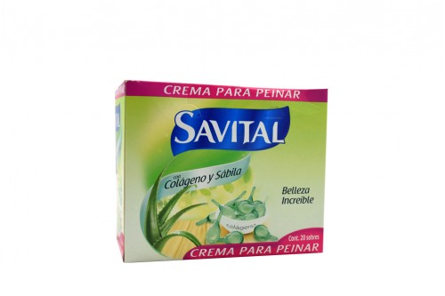 Crema Para Peinar Savital Con Colágeno y Sábila Caja Con 20 Sobres Con 23 mL C/U