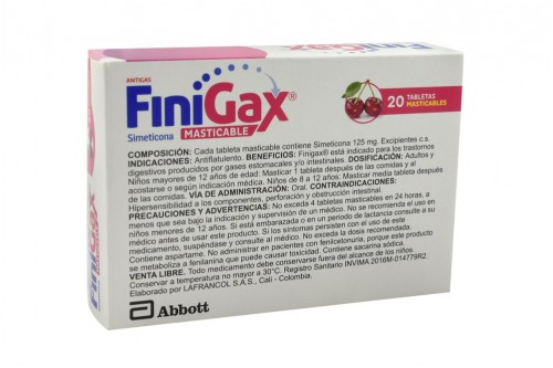 Finigax Caja Con 20 Tabletas Masticables - Sabor Cereza