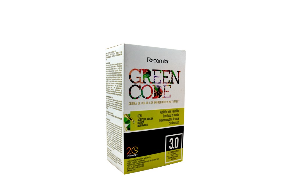 Crema De Color Green Code Tono 3.0 Castaño Oscuro Natural Caja Con 1 Kit