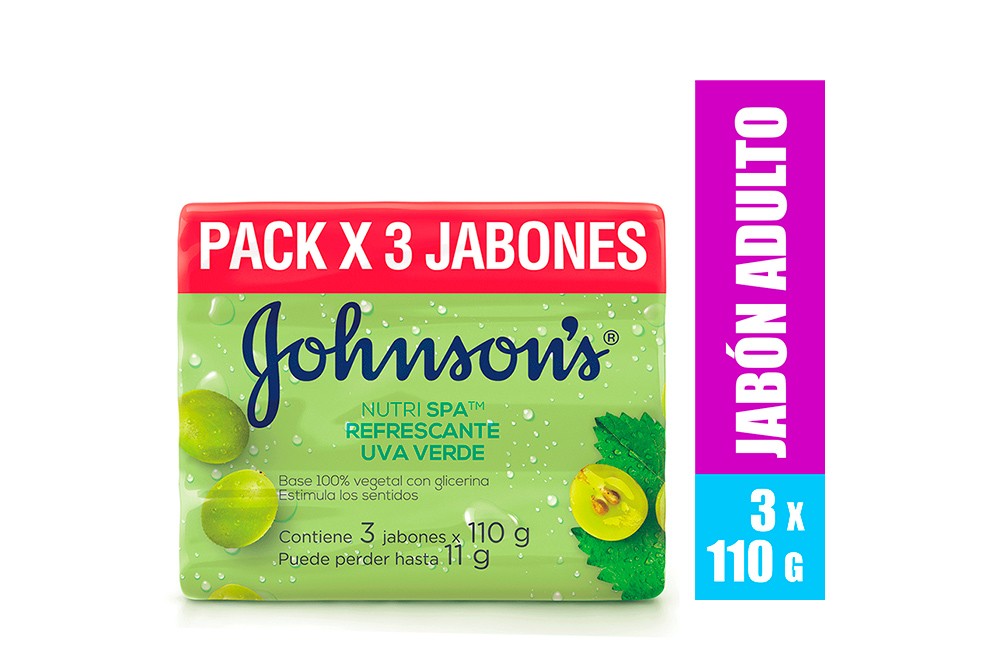 Jabón Johnson's Nutri Spa Refrescante Uva Verde Empaque Con 3 Barras Con 110 g C/U