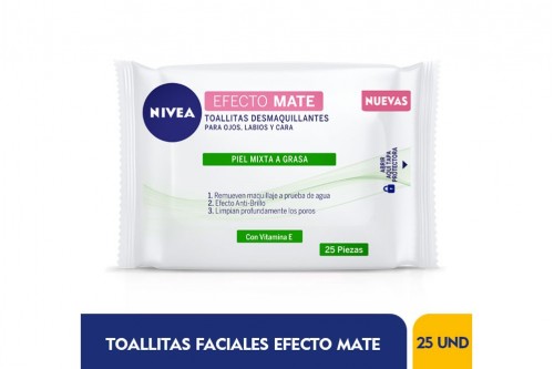 Nivea Toallitas Desmaquillantes Efecto Mate Empaque Con 25 Unidades