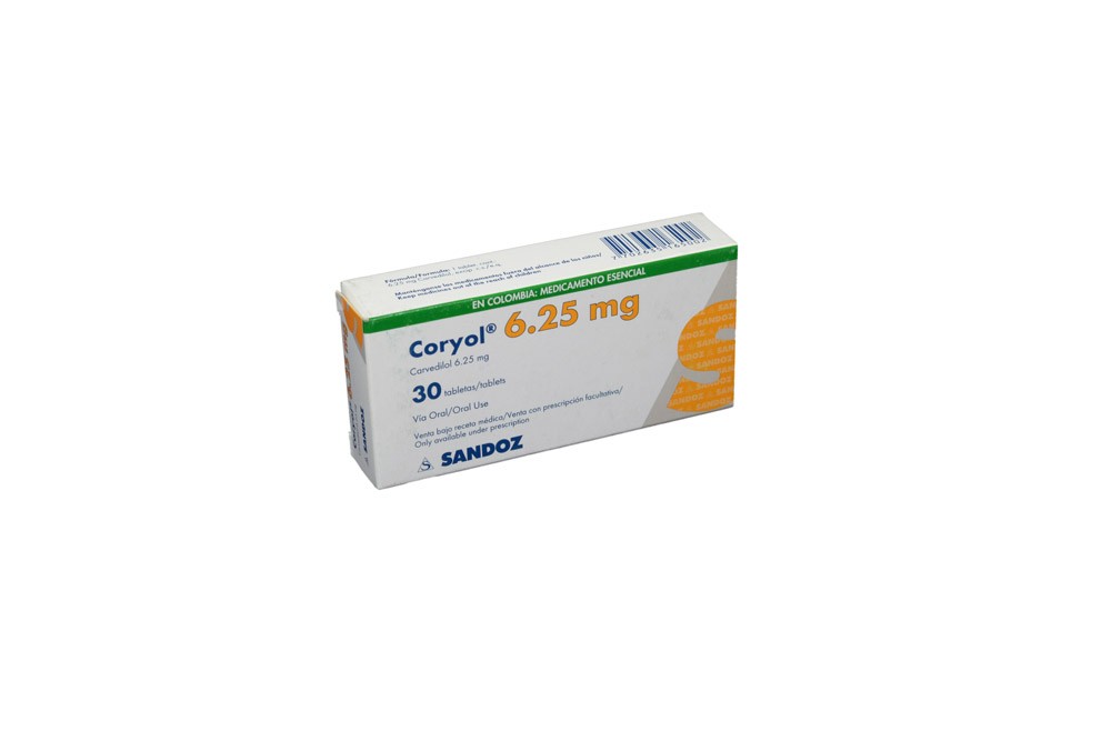 Coryol 6,25 Mg Oral En Caja Por 30 Tabletas Rx1 Rx4