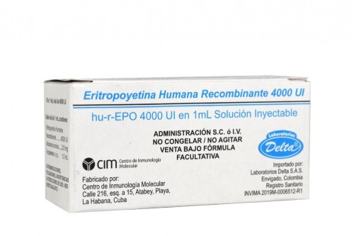 Eritropoyetina Humana Recombinante 4.000Ui/mL En Caja Con 10 Ampollas Col Rx Rx1 Rx3