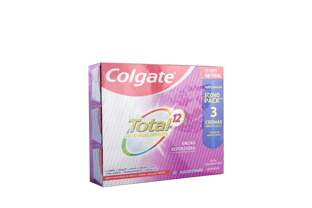 Crema Dental Colgate Total 12 H Encias Reforzadas 3 Tubos De 75 mL