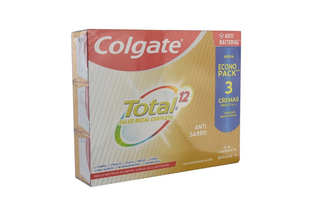 Crema Dental Colgate Total Control Sarro 3 Tubos Por 75 mL