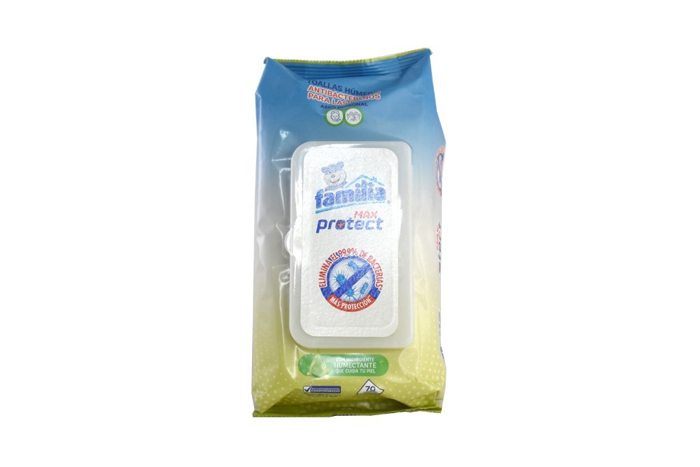 Toallas Humedas Antibacterial Familia Max Protect Paquete Con 70 Unidades