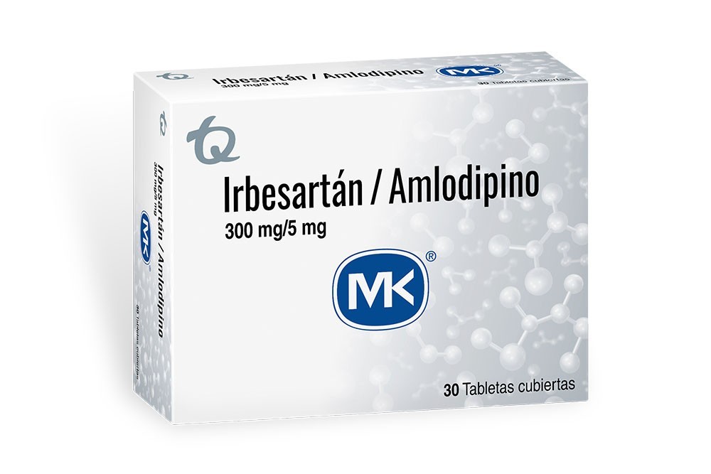 Irbesartán / Amlodipino 300 Mg /5 Mg De Caja Con 30 Tabletas Cubiertas Rx1 Rx4