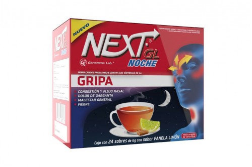 Next Noche Panela Limón Acetaminofén Caja X 24 sobres