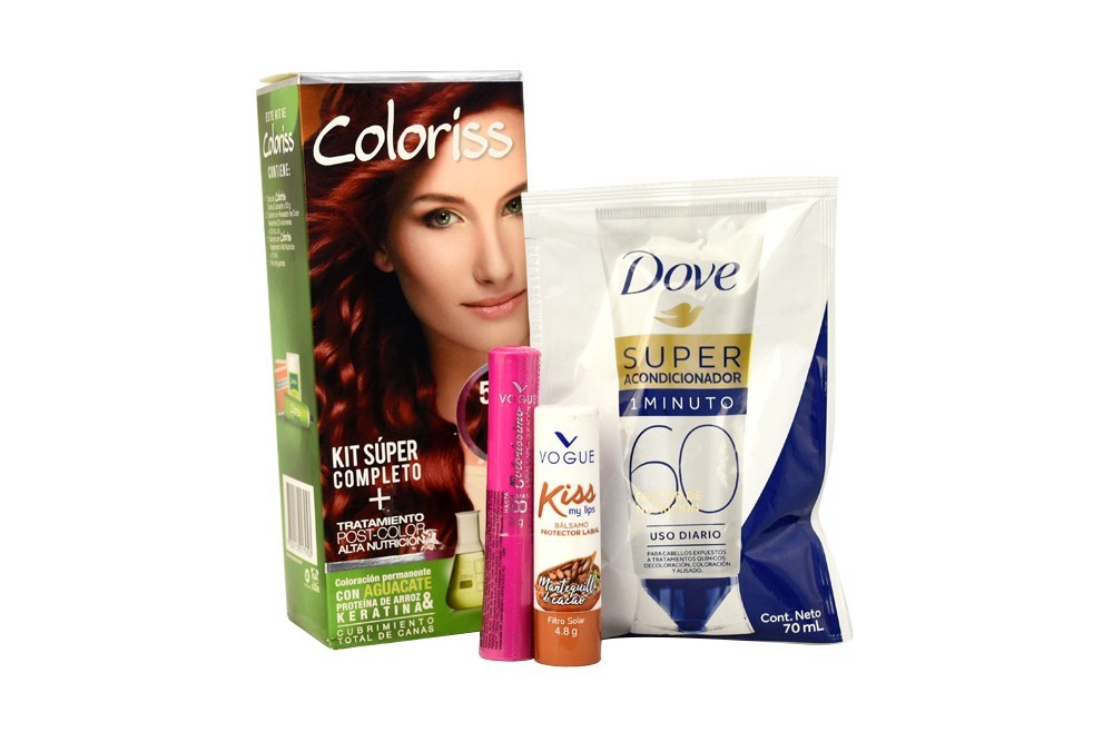 ACOND DOVE SUPER 60 MINUTOS 14 SOBRES 70 ML y Coloriss Tintura Permanente Caja Con Tubo Con 50 g – Castaño Claro Rojizo 5.62