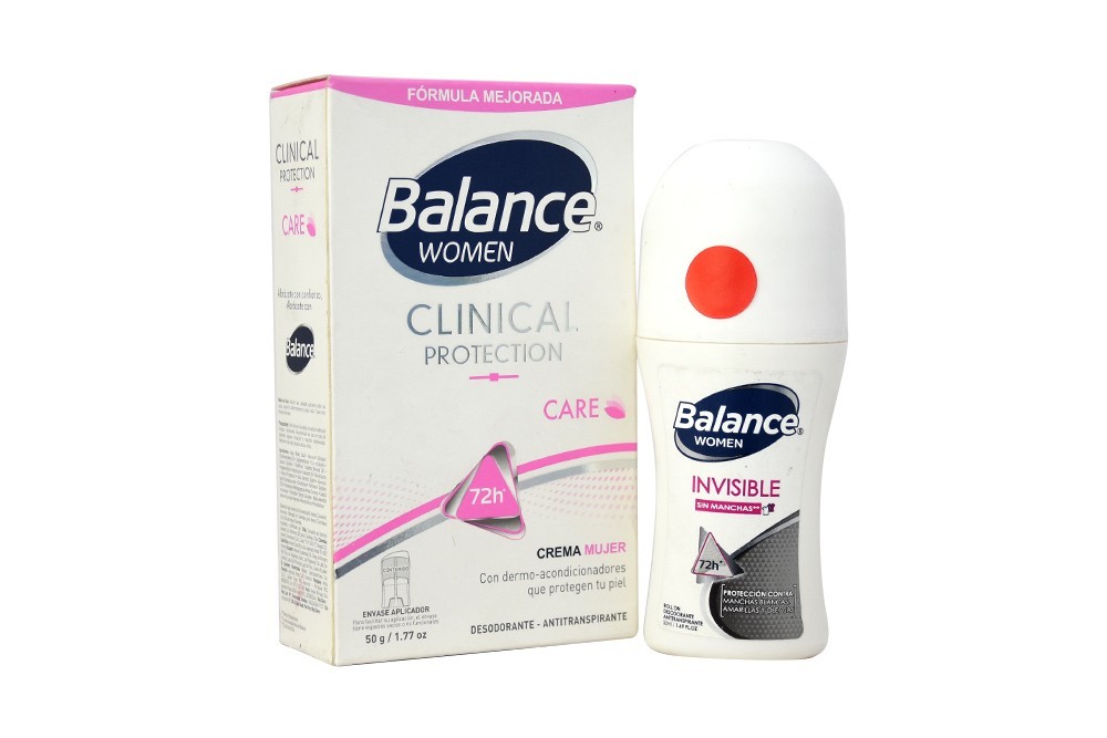 Desodorante Balance Women Clinical Protection Barra Con 50g y Desodorante Balance Roll-On Invisible Women Frasco Con 50 mL