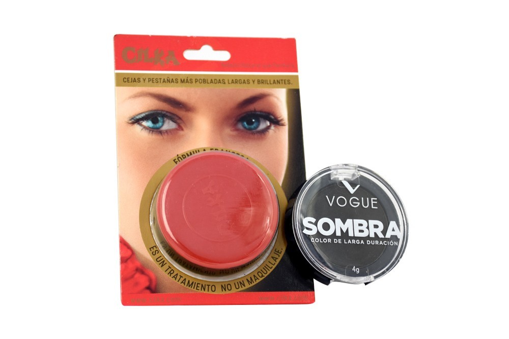 Sombra Individual Vogue Super Fantastic Negro En Caja Con Estuche Por 4 G y Crema Cilka Para Cejas & Pestañas Tarro Con 8 g